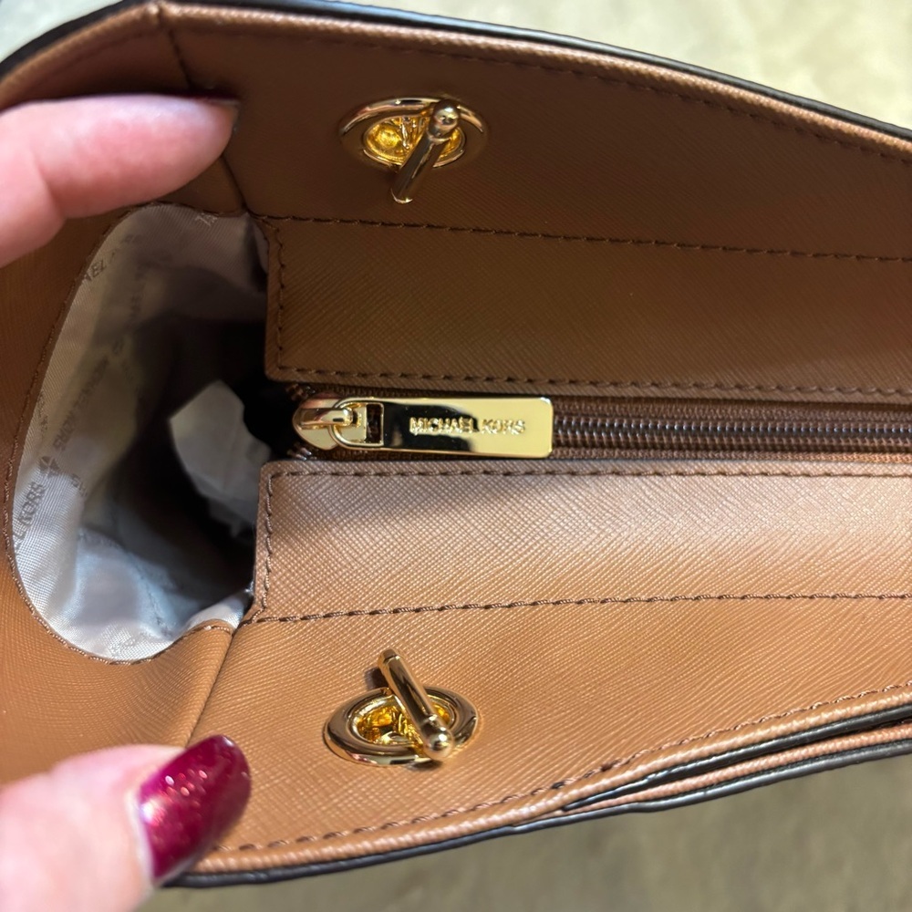 NWT Michael Kors Bag Jet Set Travel Large Chain Shoulder Tote Brown Gold Accents - Picture 14 of 16
